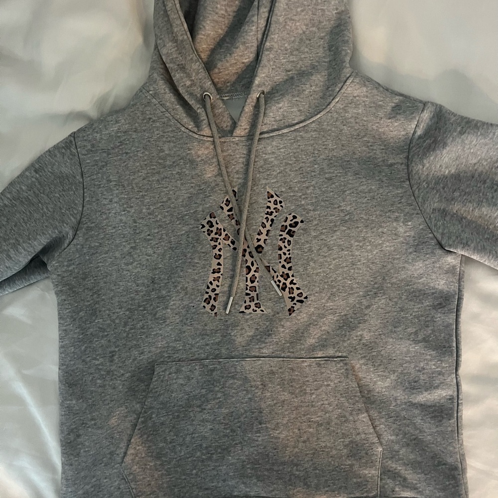 Trending Gray Hoodie with Leopard Print Logo